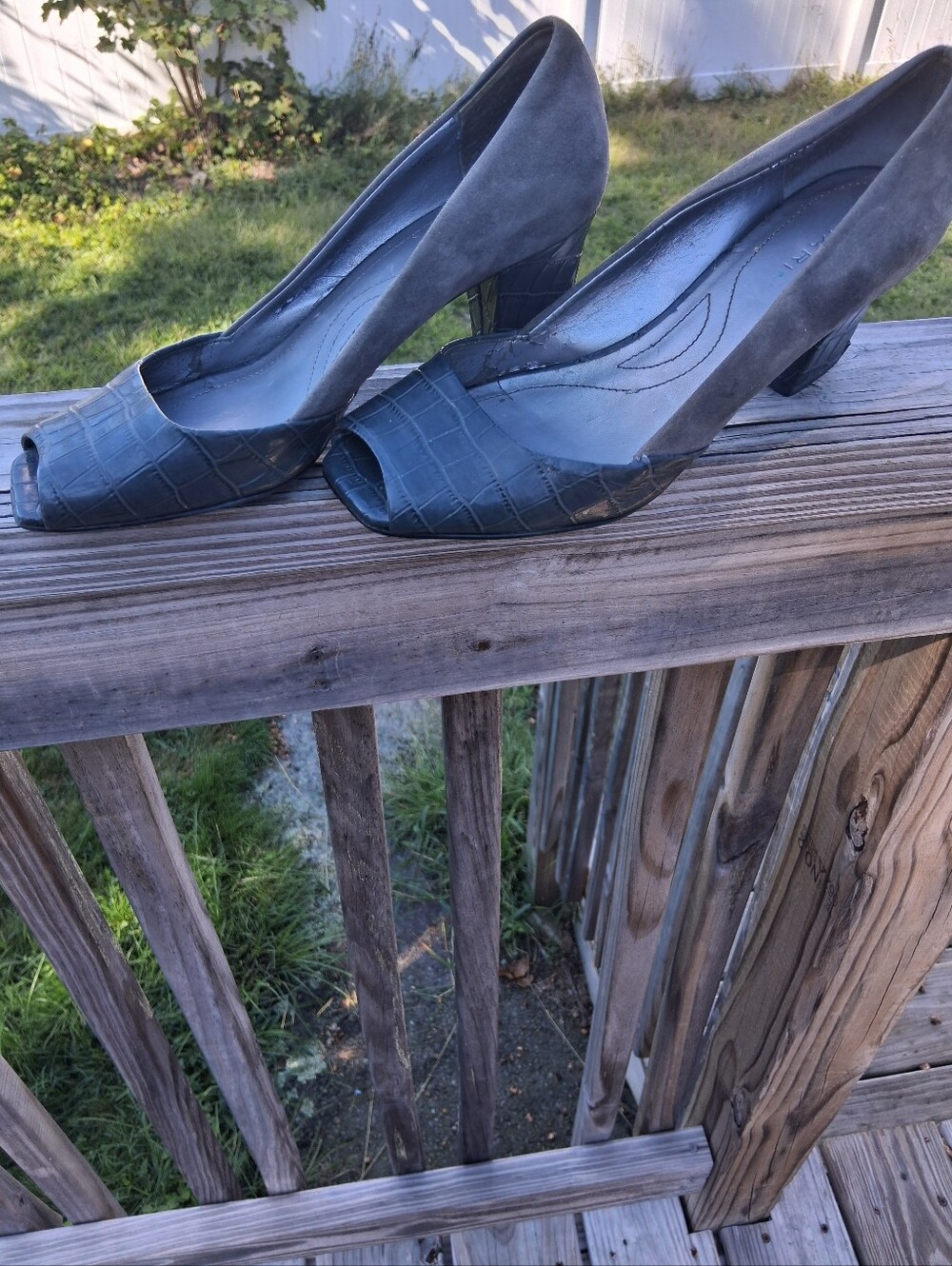 Gray Peep-Toe Suede Heels - Women